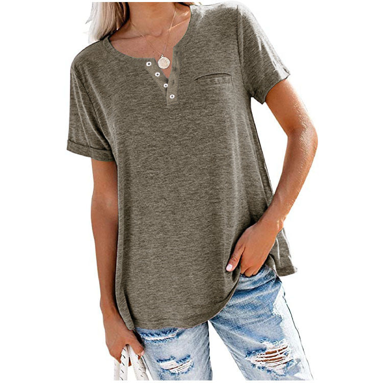 Damen hochwertiges T-Shirt mit Knopfdetail und lockerem Schnitt Drune