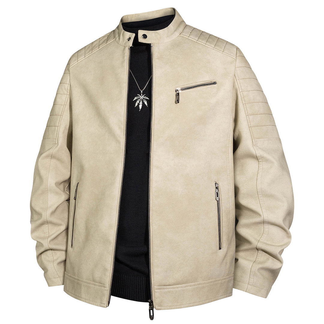 Herren Bikerjacke aus Kunstleder mit Stehkragen und gesteppter Schulter Drune