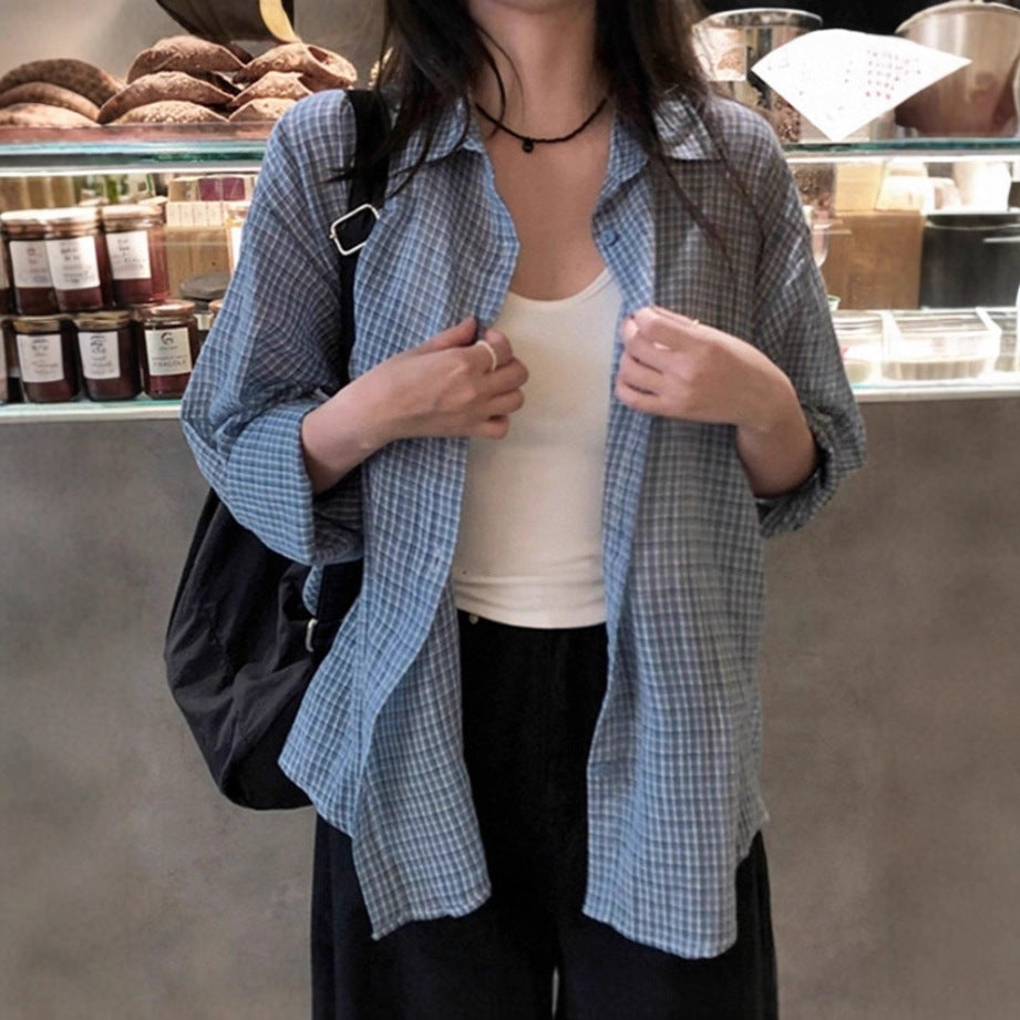 Damen Lockeres Karo-Hemd im Vintage-Look mit kastiger Oversize‑Silhouette Drune