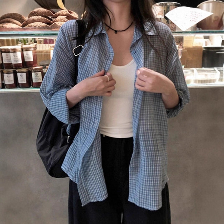 Damen Lockeres Karo-Hemd im Vintage-Look mit kastiger Oversize‑Silhouette Drune