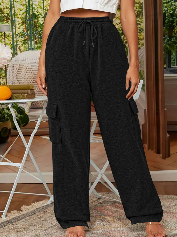 Damen Weiche Cargo-Loungehose mit elastischem Bund und weitem Bein Drune