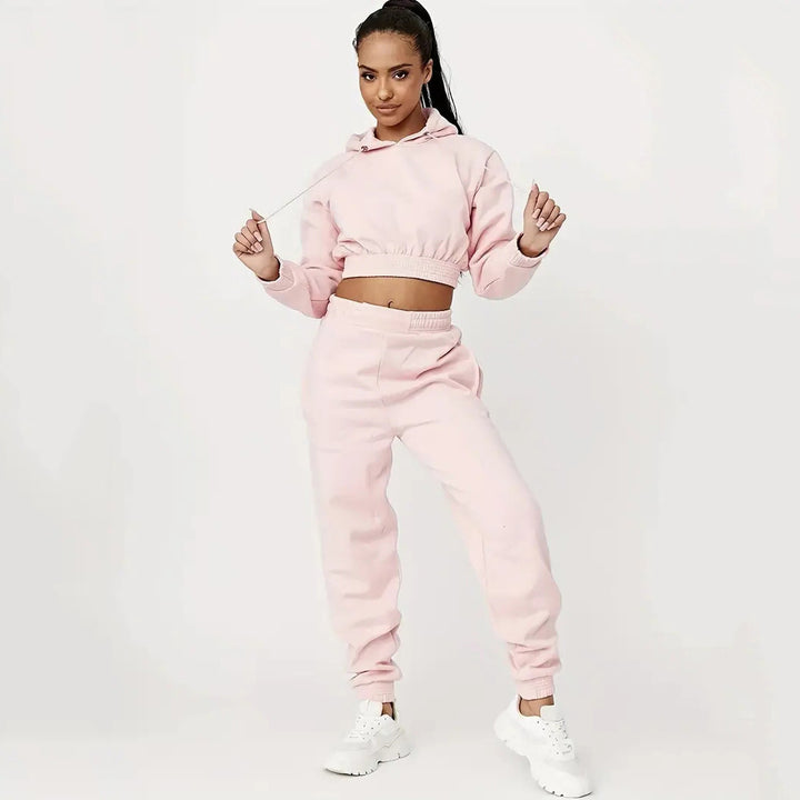 Damen lässiges Sweat-Set mit cropped Hoodie und bequemen Jogginghosen Drune