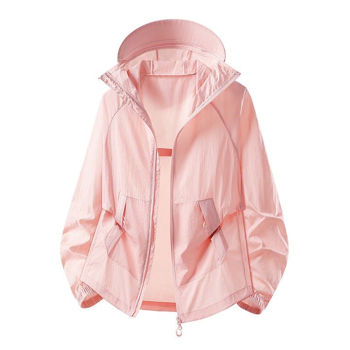 Damen Leichte winddichte Kapuzen‑Übergangsjacke mit verstellbarer Kapuze, Zwei‑Wege‑Reißverschluss & praktischen Klappentaschen Drune