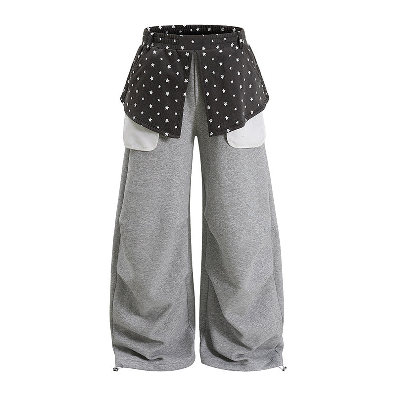 Damen Weite Palazzo-Loungehose mit Lagen-Einsatz, Sternapplikation & großen Kontrasttaschen Drune