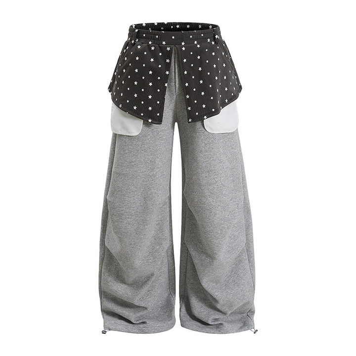 Damen Weite Palazzo-Loungehose mit Lagen-Einsatz, Sternapplikation & großen Kontrasttaschen Drune