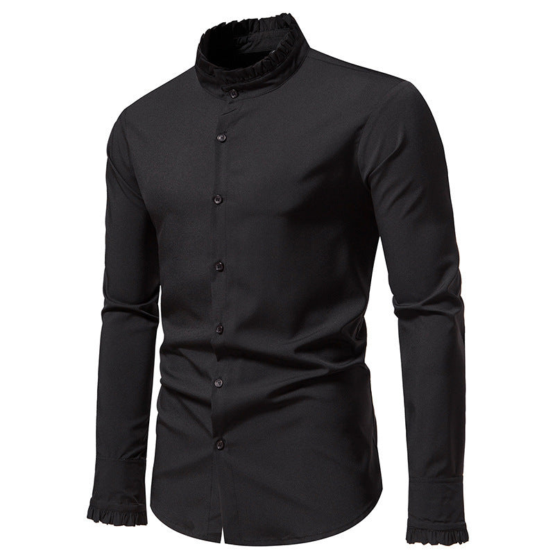 Herren Elegantes Langarmhemd mit Rüschendetails Drune