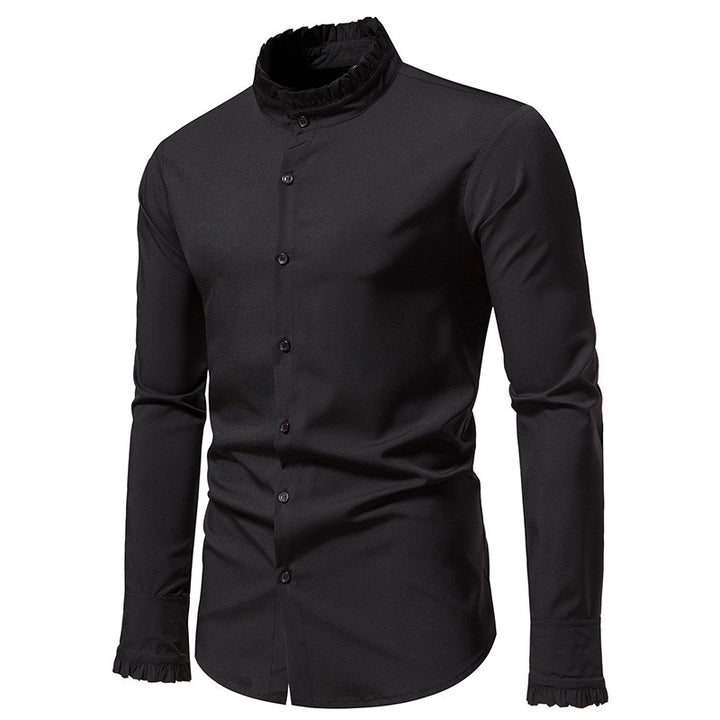 Herren Elegantes Langarmhemd mit Rüschendetails Drune