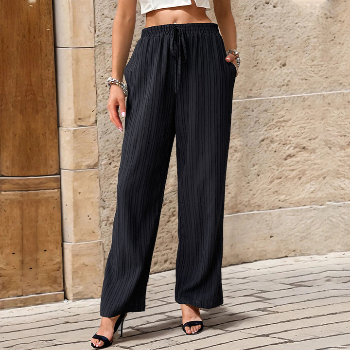 Damen Plissierte Leichte Weite-Hose mit Gummibund und Seitentaschen Drune