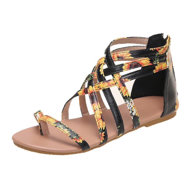 Damen Sommerliche Zehentrenner Sandalen mit floralem Design Drune