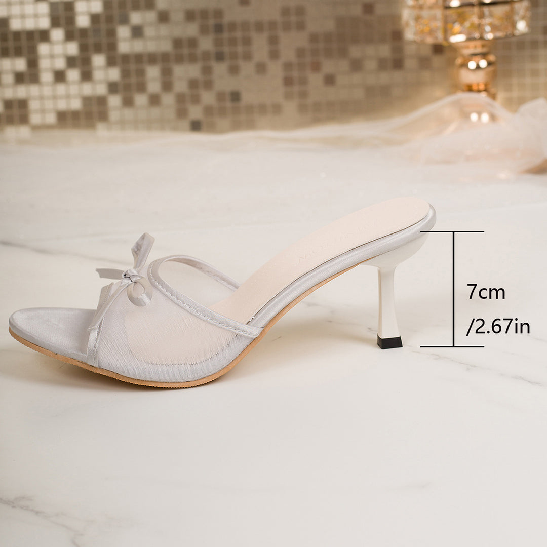 Damen Transparente Mesh‑Mules mit Schleifenriemen und schlankem Stiletto‑Absatz Drune