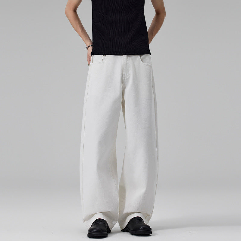 Damen Weite High‑Waist Baumwoll-Twill Baggy‑Hose mit tiefem Schritt Drune