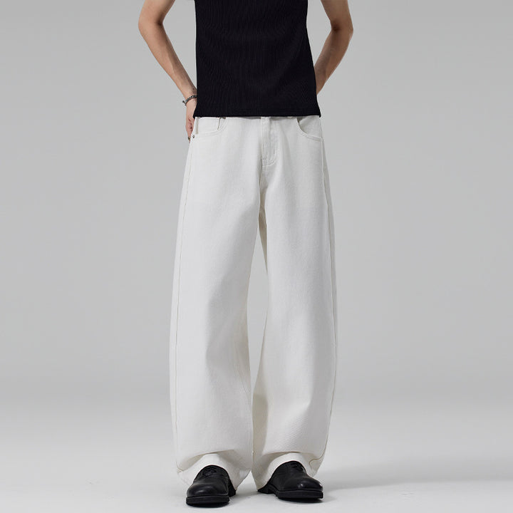 Damen Weite High‑Waist Baumwoll-Twill Baggy‑Hose mit tiefem Schritt Drune