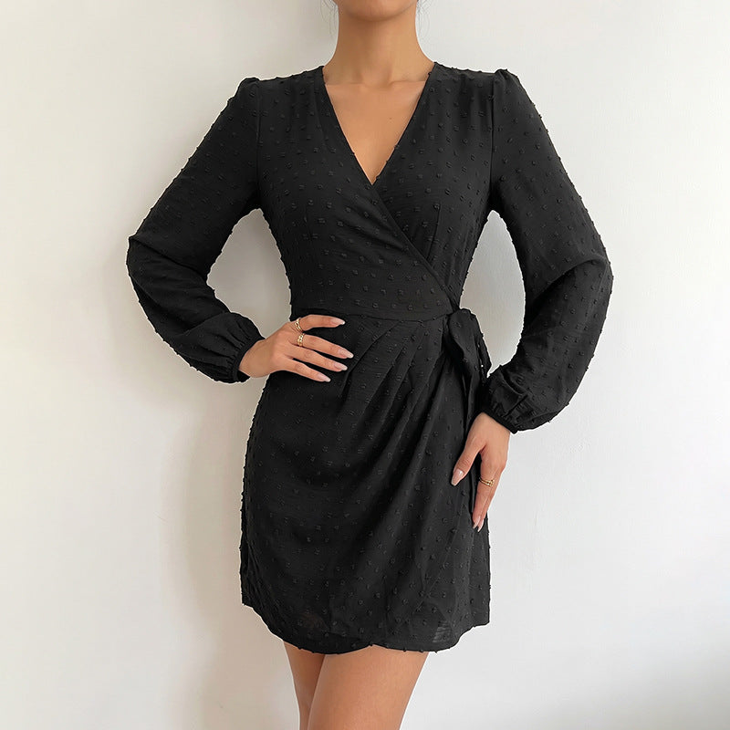 Damen Wickelkleid mit Puffärmeln Drune