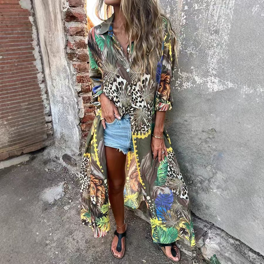 Damen Langärmlige Bluse mit Tiermuster und lockerem Schnitt Drune