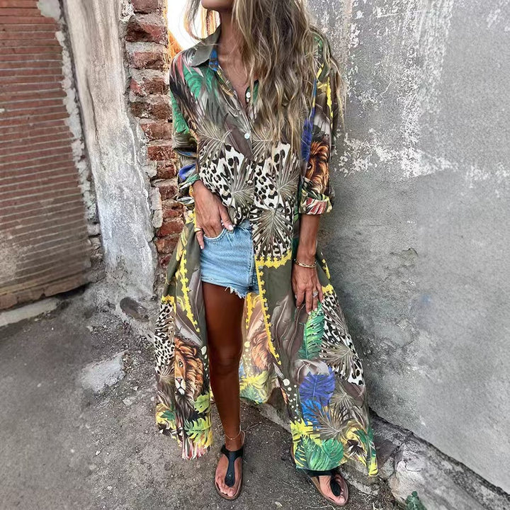 Damen Langärmlige Bluse mit Tiermuster und lockerem Schnitt Drune