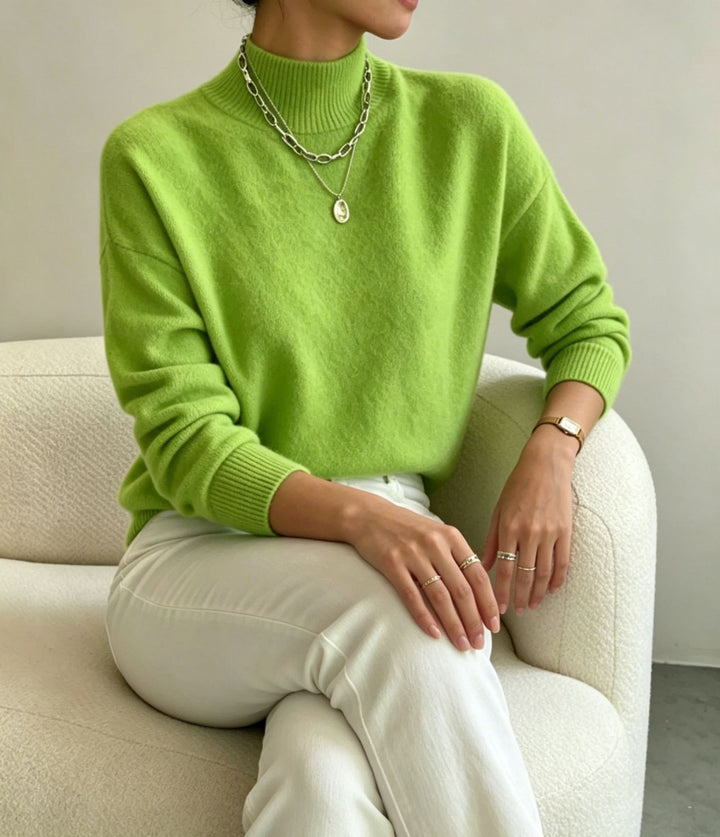 Damen kuscheliger Feinstrickpullover mit Stehkragen und überschnittener Schulter Drune