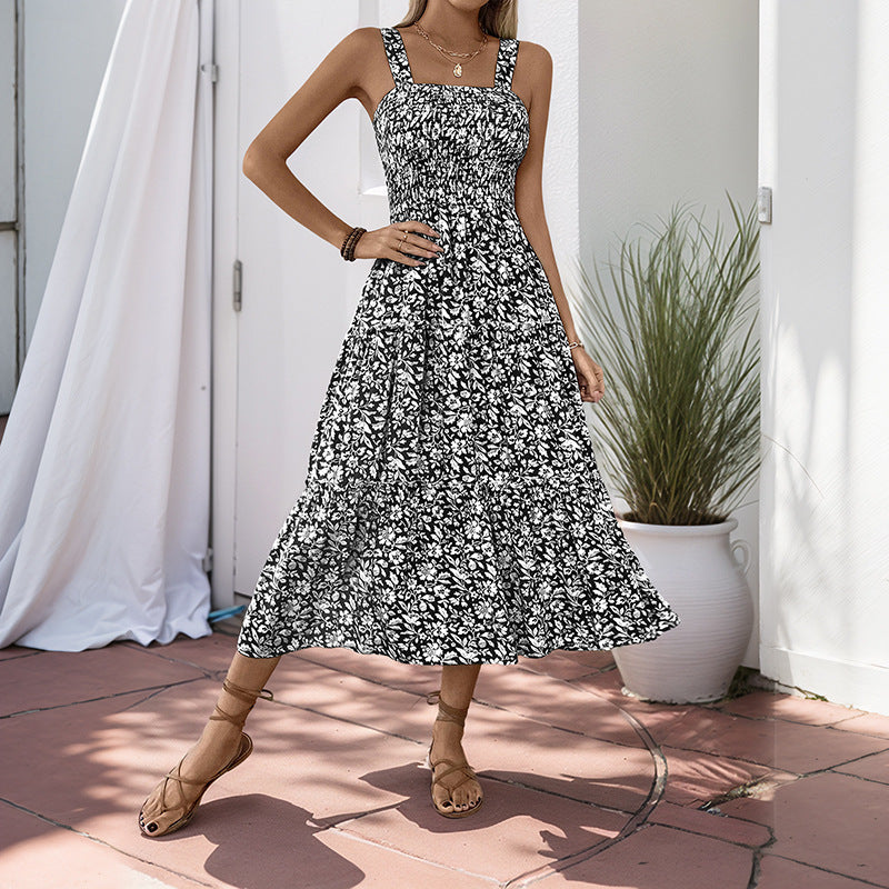 Damen Boho Maxikleid mit verstellbaren Trägern und floralem Design Drune