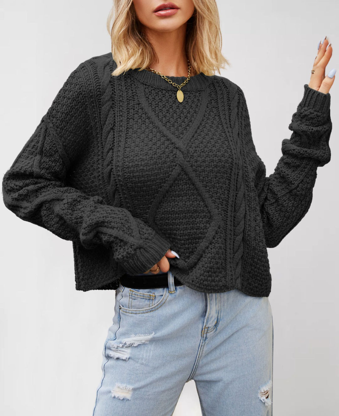 Damen Grobstrickpullover mit strukturiertem Zopfmuster Drune
