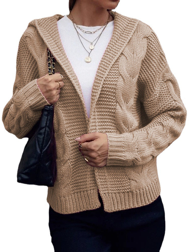 Damen Grobstrickjacke mit Kapuze und Zopfmuster Drune