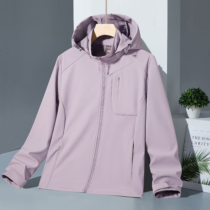 Damen Leichte Softshell-Kapuzenjacke mit wind- und wasserabweisender Membran und Brust-Reißverschlusstasche Drune