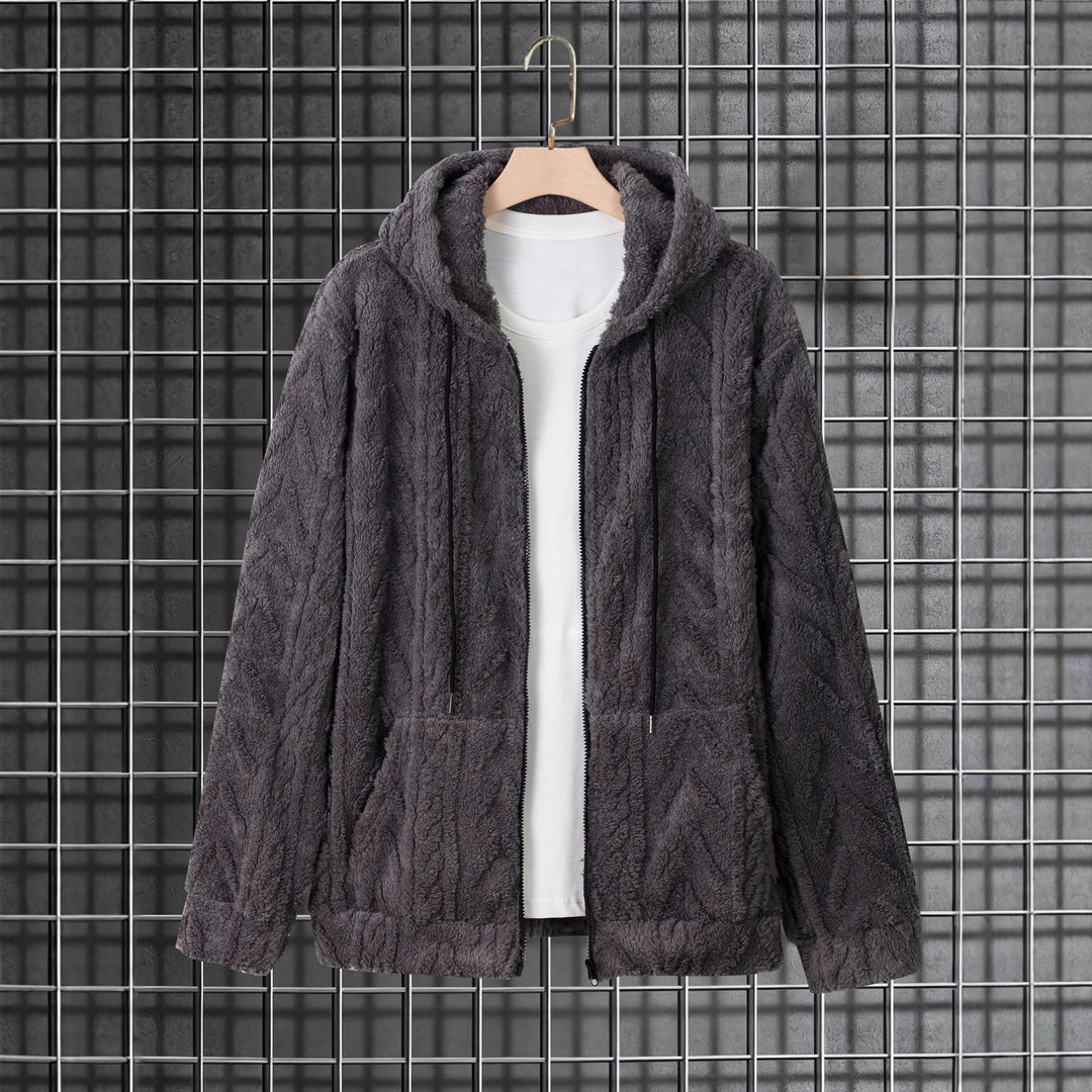 Herren kuschelige Kapuzenjacke aus Teddyfleece mit durchgehendem Reißverschluss und Kängurutaschen Drune