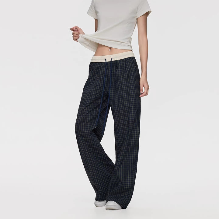 Damen Weite Relaxed-Loungehose mit Tunnelzugbund, Karo-Check & Eingrifftaschen Drune