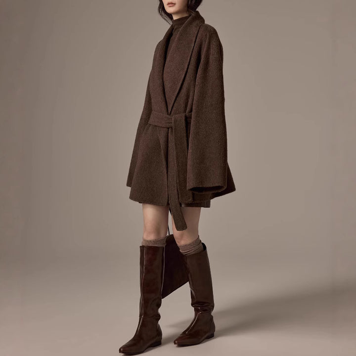 Damen Oversized Wollmantel mit Gürtel Drune