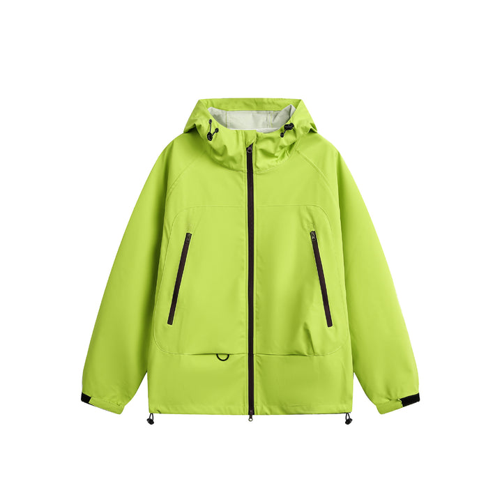 Damen Wasserdichte Softshell‑Regenjacke mit Kapuze, verstellbarem Saum und kontrastierenden Reißverschlüssen Drune