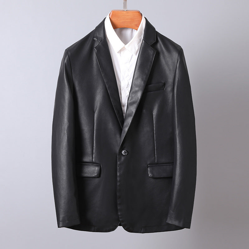 Herren Kunstleder Sakko im Business-Look mit Reverskragen und Pattentaschen Drune