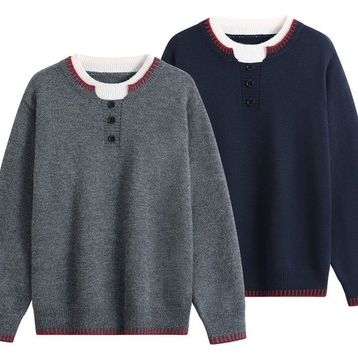 Unisex Feinstrick-Henley-Pullover mit kontrastreichem Rippkragen & Dreiknopfleiste Drune