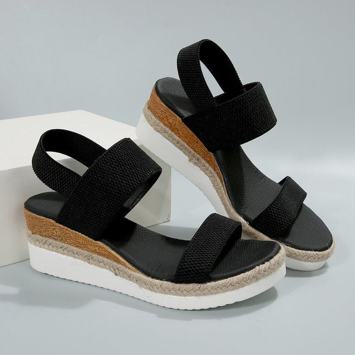 Damen Plateau-Sandalen mit dualem Riemen und entspannter Jute-Optik Drune
