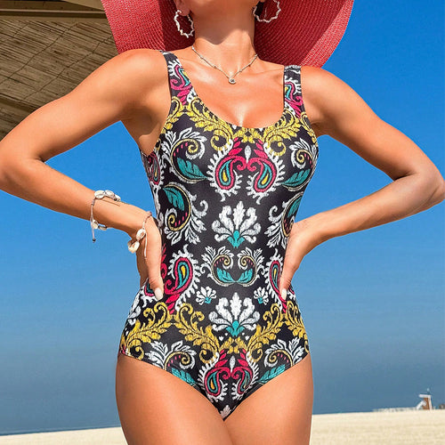 Damen Einteiler Badeanzug mit buntem Paisleydesign Drune