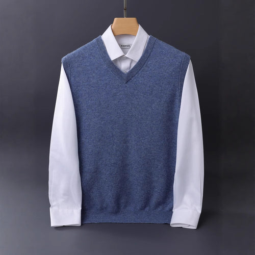 Herren Feine V‑Ausschnitt Strickweste aus Merino‑Blend mit geripptem Saum Drune