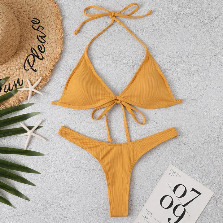 Damen Triangel-Bikini mit geflochtenen Trägern und hohem Beinausschnitt Drune