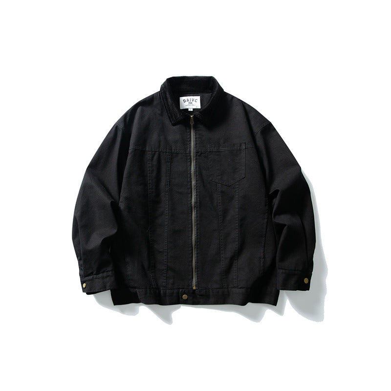 Herren Boxy-Canvas-Blousonjacke mit Cordkragen und durchgehendem Reißverschluss Drune