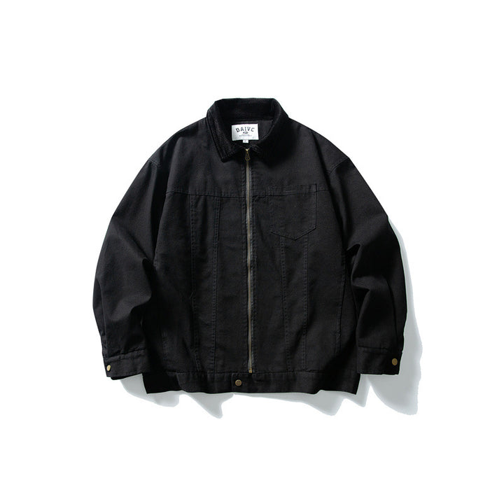 Herren Boxy-Canvas-Blousonjacke mit Cordkragen und durchgehendem Reißverschluss Drune