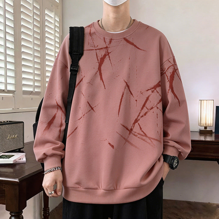 Herren Sweatshirt mit abstraktem Print, Rundhalsausschnitt und relaxed Fit Drune