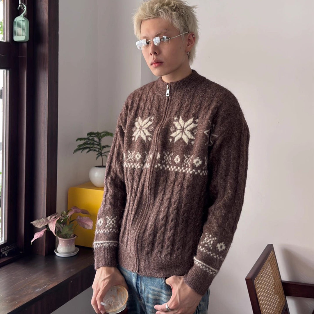 Herren Pullover mit Zipper und geometrischem Muster Drune