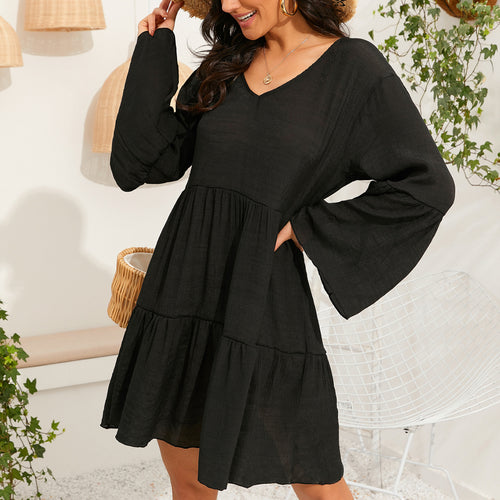 Damen lässiges Sommerkleid mit besonderen Volantärmeln Drune