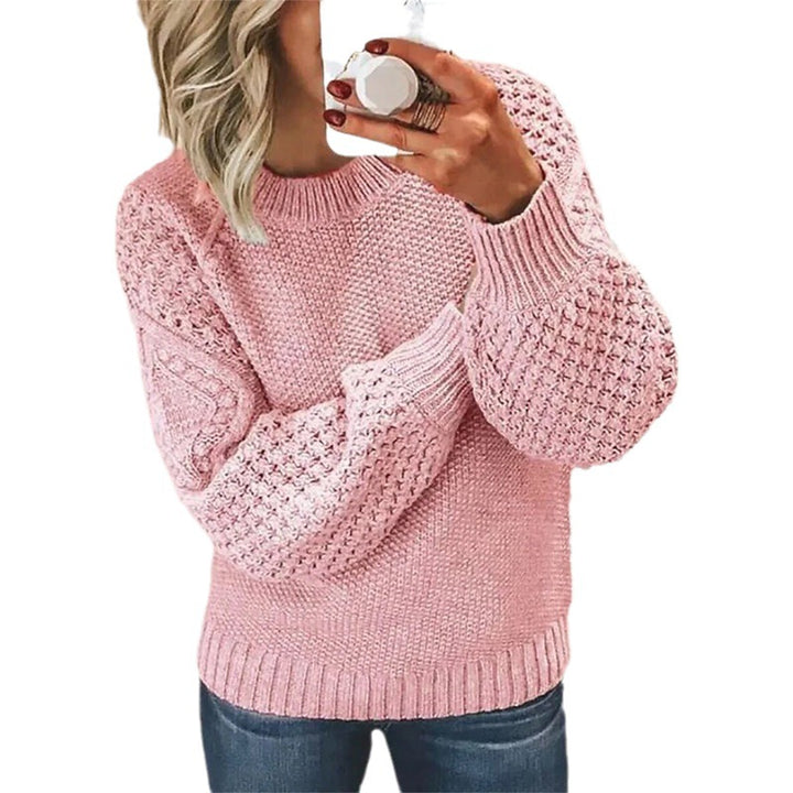 Damen Grobgestrickter Pullover mit Zopfmuster und Ballonärmeln Drune