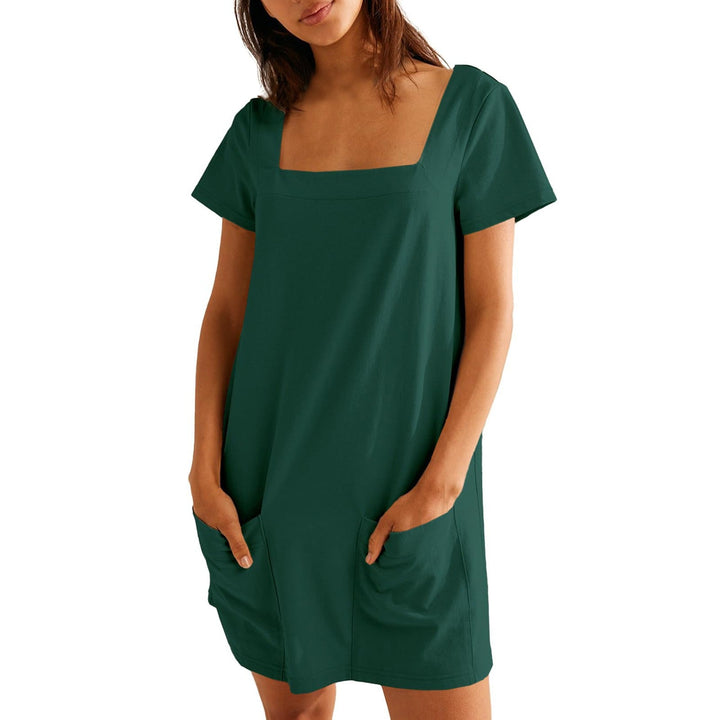 Damen Lockeres Sommerkleid mit Quadrat-Ausschnitt und praktischen Taschen Drune