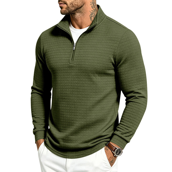 Herren Slim-Fit Pullover mit halbem Reißverschluss und geprägter Quadratstruktur Drune