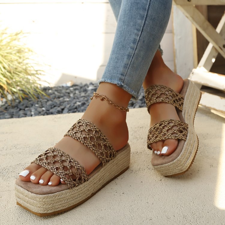 Damen Komfortable und geflochtene Wedge-Sandalen Drune