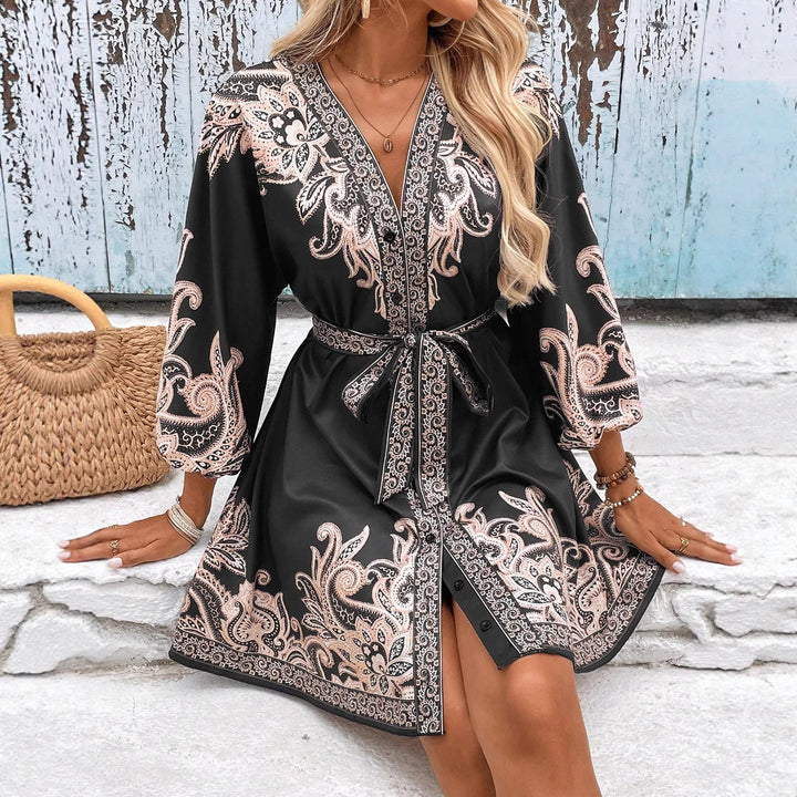 Damen Elegantes Blusenkleid mit detaillierter Paisley-Stickerei Drune