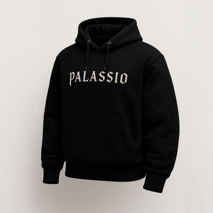 Unisex nan Premium-Hoodie mit tonaler Reliefstickerei an den Ärmeln, doppelter Kapuze und Kängurutasche Drune