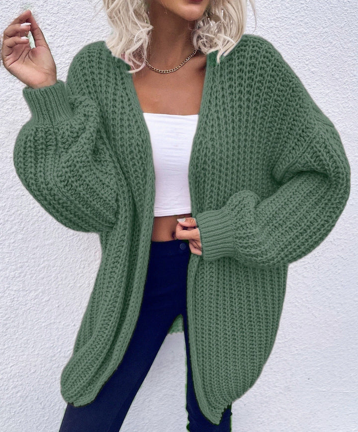 Damen lässiger Grobstrick-Cardigan mit tiefen Taschen und voluminösen Ärmeln Drune