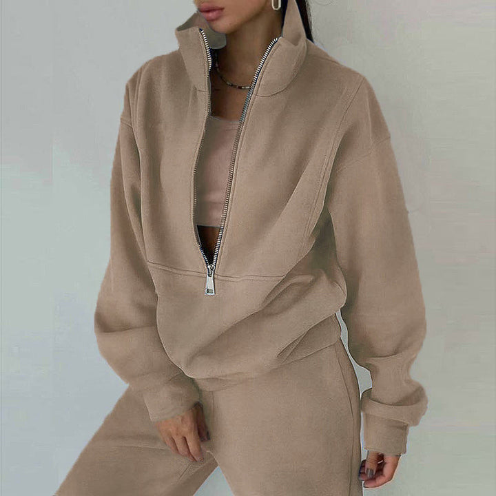 Damen nan Oversize Halbzip-Sweatshirt mit hohem Stehkragen und verdeckter Kängurutasche Drune