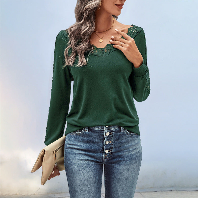 Damen Elegantes Strickoberteil mit Spitzenakzenten Drune