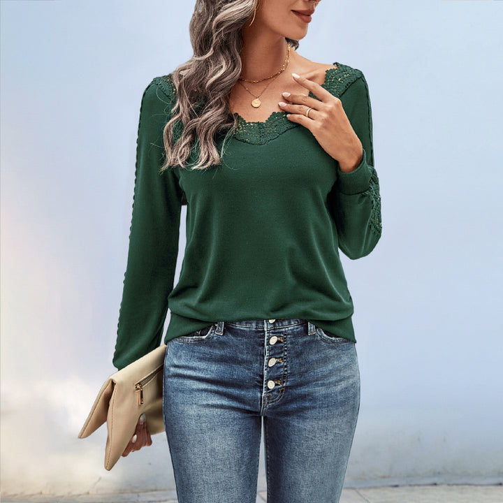 Damen Elegantes Strickoberteil mit Spitzenakzenten Drune