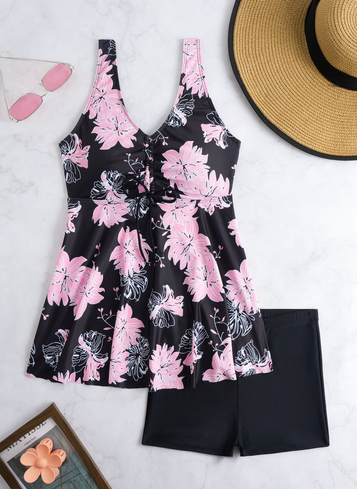 Damen Tankini-Set mit modischem Volant und grafischem Pfauenmuster Drune
